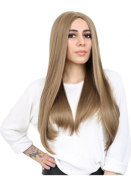 Fiber Sentetik Uzun Düz Peruk - Bebek Kumralı