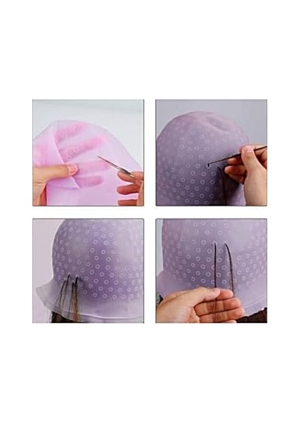 Gaman Silikon Saç Boyama Bonesi Delikli Röfle Bonesi - Tiğ Hediyeli Rengarenk Saçlar Için Röfle Bone Pembe modelleri