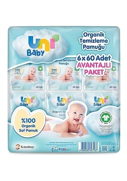 Uni Baby Bebek Temizleme Pamuğu 6*60 Adet modelleri
