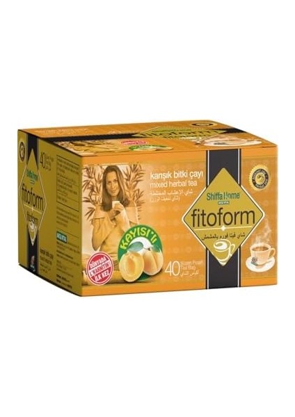 Shiffa Home Slim Kayısılı Bitki Çayı 40 Süzen Poşet – Sinamekisiz, Doğal Bitki ve Meyve Karışımı, Hafif ve Aromatik