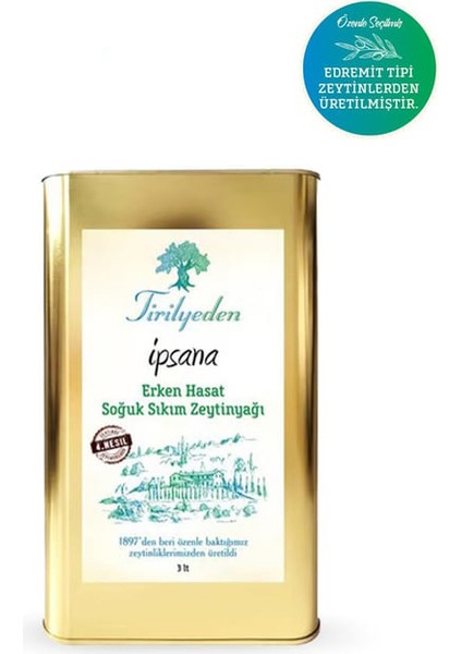 Edremit Serisi Ipsana Erken Hasat Soğuk Sıkım Zeytinyağı Teneke 5 lt