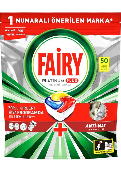 Fairy Platinum Plus Bulaşık Makinesi Deterjanı Kapsülü 50 Yıkama Limon Kokulu, 50 Tablet