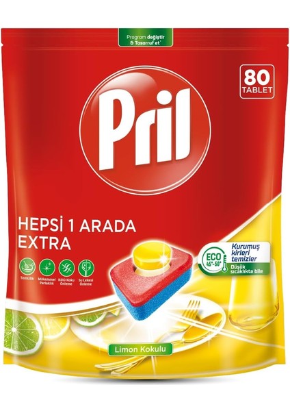 Pril Hepsi Bir Arada Extra Tablet Bulaşık Deterjanı 80 Yıkama, 80 Tablet fiyatları