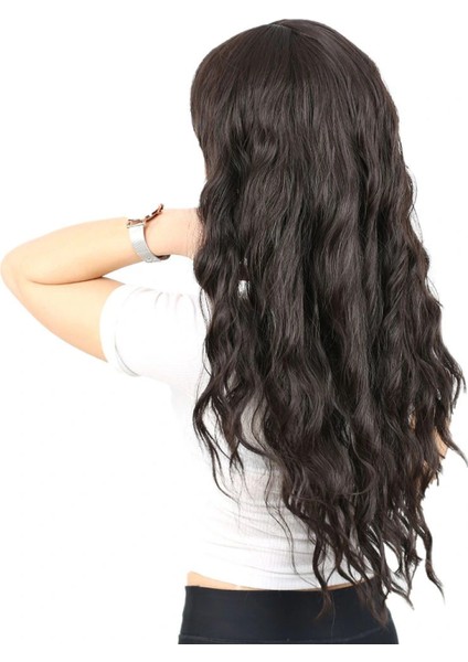 Perçemli Uzun Su Dalgası Fiber Sentetik Peruk- Kahverengi modelleri