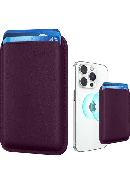 Mag-Safe Cüzdan – 12/13/14/15/16 Serileri Için Manyetik Kartlık, Güçlü Mıknatıs, Rfıd Koruma, Premium Deri, 3 Kart Kapasiteli, Şık & Hafif Tasarım, Mor