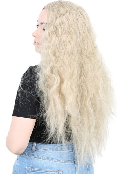 Kabarık Dalgalı Uzun Fiber Sentetik Peruk - Balköpüğü / Platin Röfleli modelleri