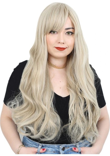 Kahküllü Uzun Dalgalı Fiber Sentetik Peruk - Balköpüğü / Platin Röfleli fiyatları