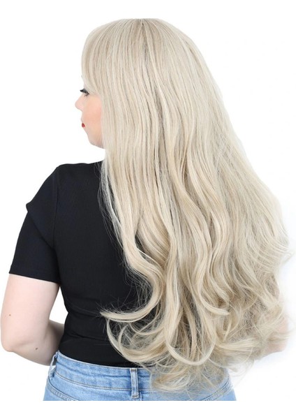 Kahküllü Uzun Dalgalı Fiber Sentetik Peruk - Balköpüğü / Platin Röfleli fırsatları