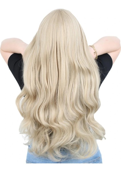 Kahküllü Uzun Dalgalı Fiber Sentetik Peruk - Balköpüğü / Platin Röfleli indirimleri