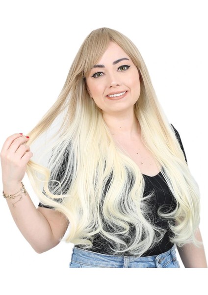 Kahküllü Uzun Dalgalı Fiber Sentetik Peruk - Küllü Balköpüğü / Platin Ombreli fiyatları