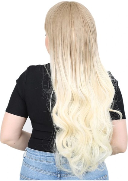 Kahküllü Uzun Dalgalı Fiber Sentetik Peruk - Küllü Balköpüğü / Platin Ombreli fırsatları