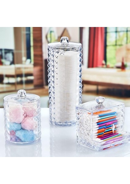 Deconox Diamond 3'lü Set Makyaj Organizer Banyo Düzenleyici Pamukluk Seti, Pamuklu Kulak Çubuğu Organizeri, Makyaj Pamuk Organizeri fiyatları