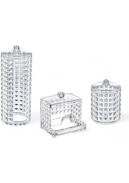 Deconox Diamond 3'lü Set Makyaj Organizer Banyo Düzenleyici Pamukluk Seti, Pamuklu Kulak Çubuğu Organizeri, Makyaj Pamuk Organizeri modelleri