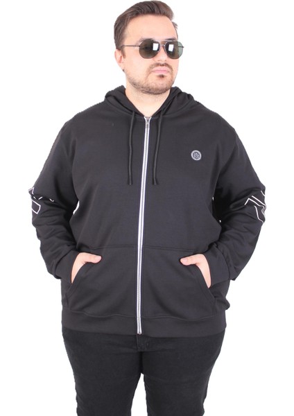 Mocgrande Büyük Beden Kapüşonlu Fermuarlı Sweat Double Face Ossi 25705 Sıyah