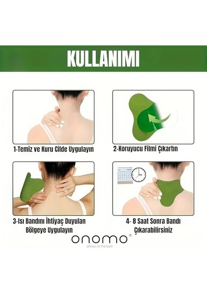 Onomo Bitkisel Isıtmalı Fizik Tedavi Yakı Bandı, Sırt, Omuz, Bel ve Boyun Için, 10 Adet