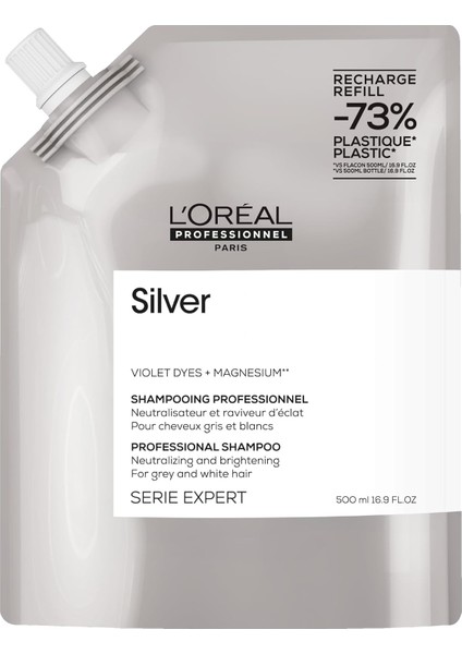 L'oréal Professionnel Paris Serie Expert Silver Çok Açık Sarı, Gri ve Beyaz Saçlar Için Renk Dengeleyici Mor Refill Şampuan 500 ml
