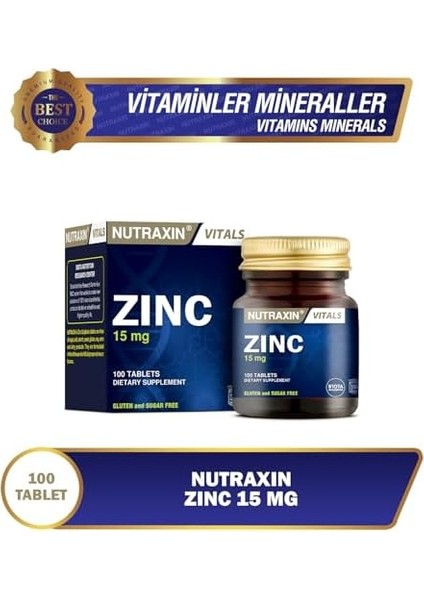 Nutraxin Vitals Zinc 15 Mg 100 Tablet Takviye Edici Gıda modelleri