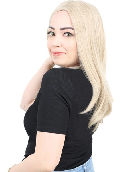 Kahkülsüz Fiber Sentetik Orta Boy Düz Peruk - Balköpüğü / Platin Röfleli modelleri