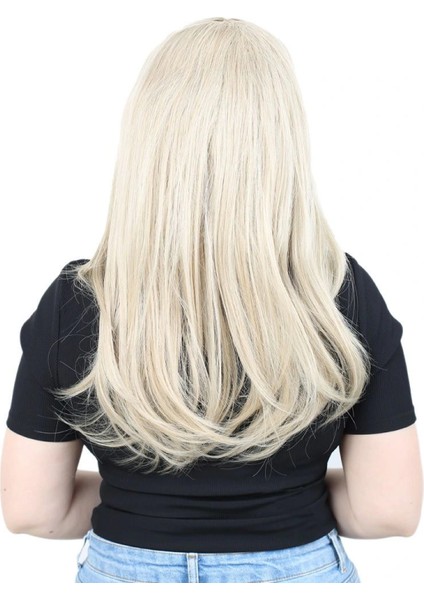 Kahkülsüz Fiber Sentetik Orta Boy Düz Peruk - Balköpüğü / Platin Röfleli fırsatları