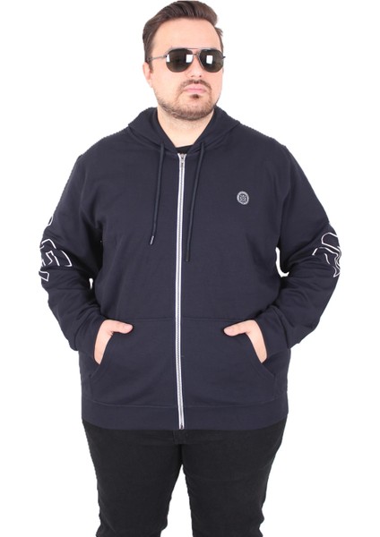 Mocgrande Büyük Beden Kapüşonlu Fermuarlı Sweat Double Face Ossi 25705 Lacıvert