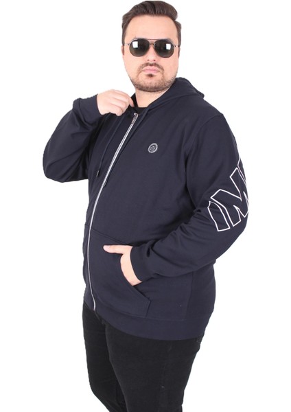 Mocgrande Büyük Beden Kapüşonlu Fermuarlı Sweat Double Face Ossi 25705 Lacıvert modelleri