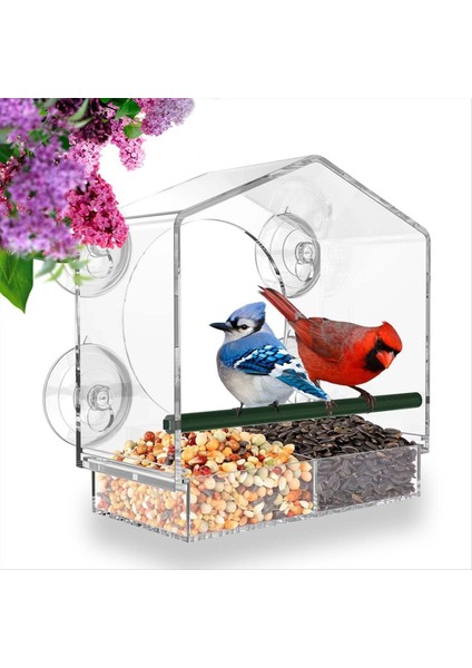 Kuş besleyici, akrilik açık pencere kuş besleyici, tepsi kuş bahçesi evcil hayvan besleyici (Yurt Dışından)