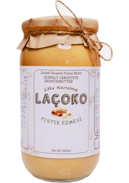 Laçoko 1 kg Şekersiz, Saf, Katkısız Fıstık Ezmesi Glutensiz, Vegan, Doğal Çifte Kavrulmuş Yer Fıstığı Ezmesi (1 Kg) Peanut Butter
