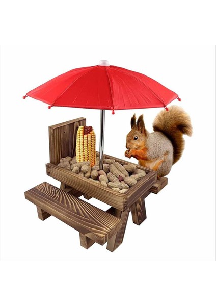 Sincap Besleyici Piknik Masası Şemsiye, Ahşap Sincap Besleyicileri Dışarı, Sevimli Sincap Besleyici+Katı Yapı B (Yurt Dışından)