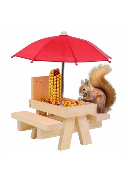 Sincap Besleyici Piknik Masası Şemsiye, Ahşap Sincap Besleyicileri Dışarı, Sevimli Sincap Besleyici+Katı Yapı B (Yurt Dışından)