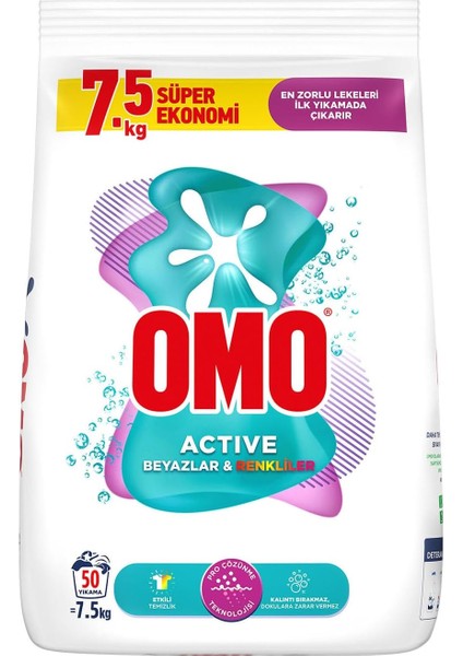 Omo Active Beyazlar & Renkliler Toz Deterjanı 7.5 kg fiyatları