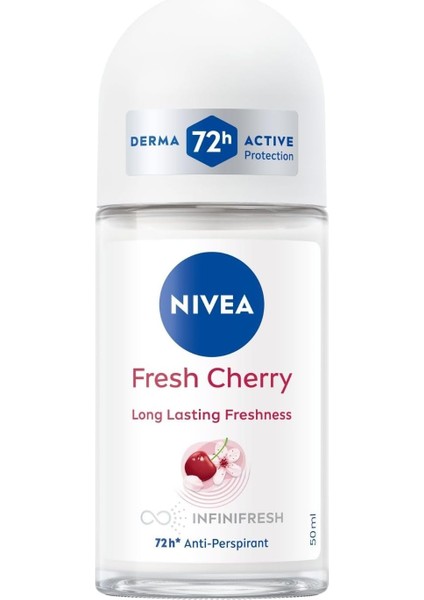 Nıvea Kadın Roll On Deodorant Fresh Cherry, 72 Saat Anti-Perspirant Koruma, 50ML