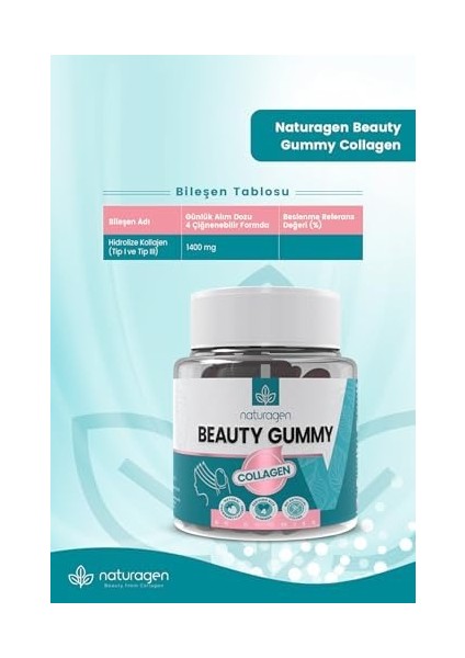 Naturagen Gummy 60 Adet Tip1&tip3 Kollajen Içeren Çiğnenebilir Form