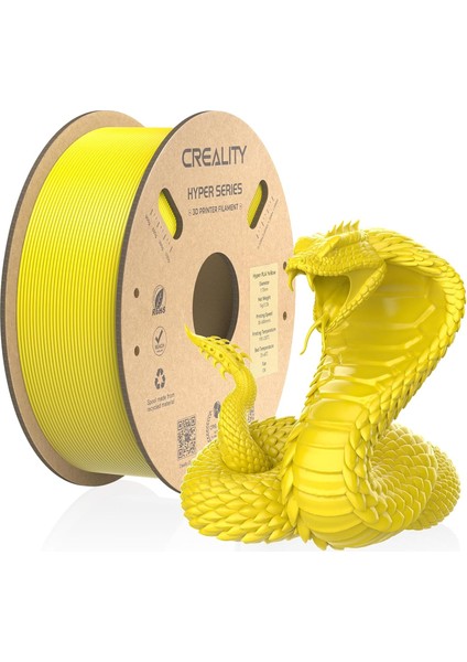 Creality Resmi 3D Yazıcı Filamenti, Hyper Pla Yüksek Hızlı Filament, 1,75 mm 3D Baskı Filamenti, Yüksek Hızlı Baskı Için, Ölçü Hassasiyeti +/-0,02 Mm, 1 Kg/makara - Sarı