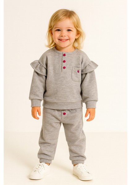 Kz Çocuk Pamuklu Fitilli Düz Alt-Üst Takım Gri