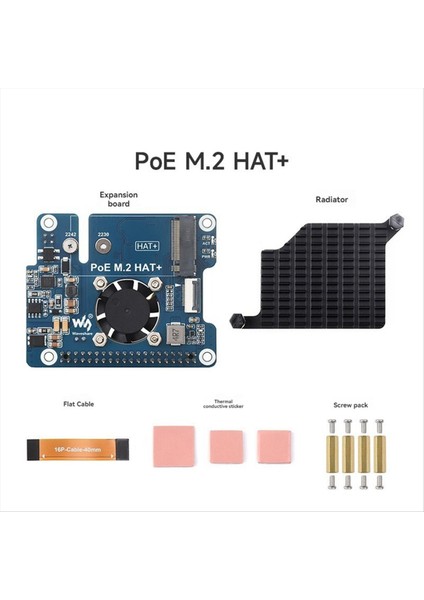 Raspberry Pi 5 POE + PCIE - M.2 NVME SSD Tahtası Şapkası + PI5 2242/2230 Ethernet Desteği NVME M2 Protokolü üzerinden Güç (Yurt Dışından)