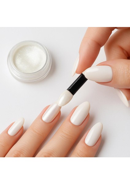 Pearl Powder Inci Tozu | Ayna Etkili Tırnak Tozu - Beyaz Işıltılı 3 Adet