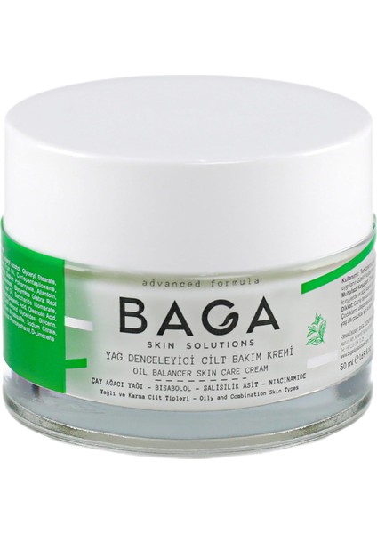 Baga Yağ Dengeleyici Çay Ağacı Yağı Cilt Bakım Kremi 50 ml