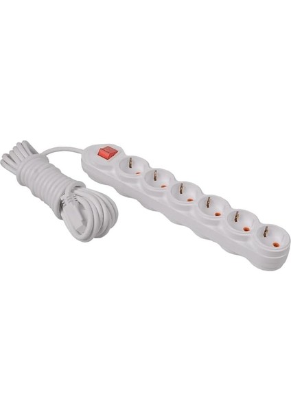 6'lı 3 M Çocuk Korumalı Tuş Kapamalı Topraklı Anahtarlı Priz Beyaz