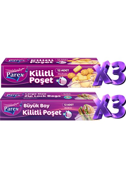 Kilitli Buzdolabı Poşet 3 Büyük 3 Küçük Paket
