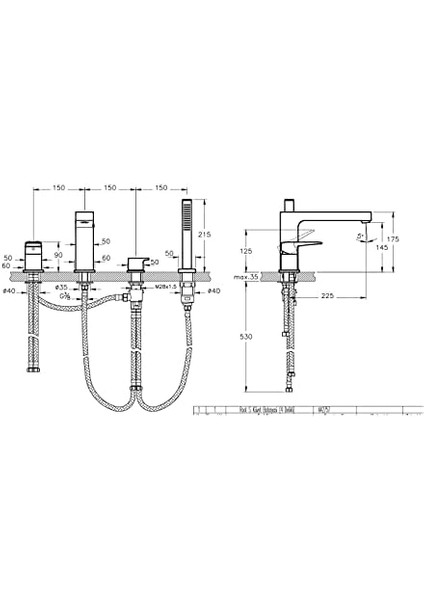 Root A42757 Küvet Bataryası, 4 Delikli, Krom fiyatları