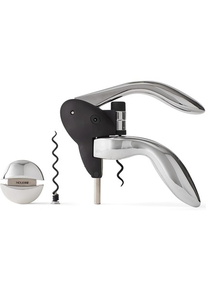 Tirbuşon Şarap Açacağı, Folyo Kesici ve Ekstra Spiral Dahil, Siyah