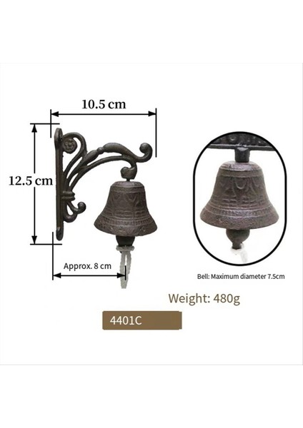 Vintage bahçe antika kapı zili, vintage büyük dökme duvara monte metal kapı zili, çiftlik evi dekorasyonu için uygun, c (Yurt Dışından)