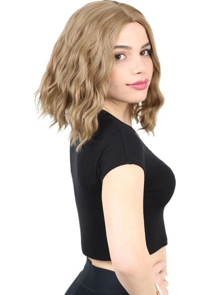 Fiber Sentetik Kısa Dalgalı Perçemsiz Peruk - Bebek Kumralı fiyatları