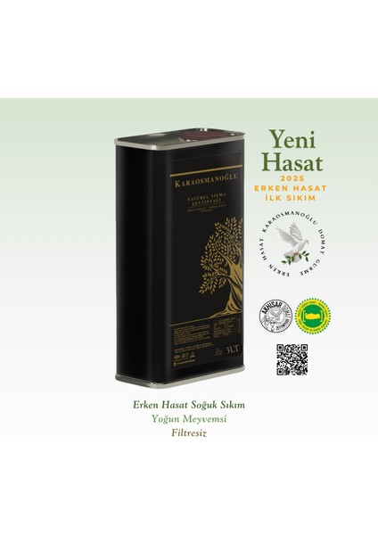 Karaosmanoğlu Erken Hasat Domat Gurme Natürel Sızma Zeytinyağı 3LT