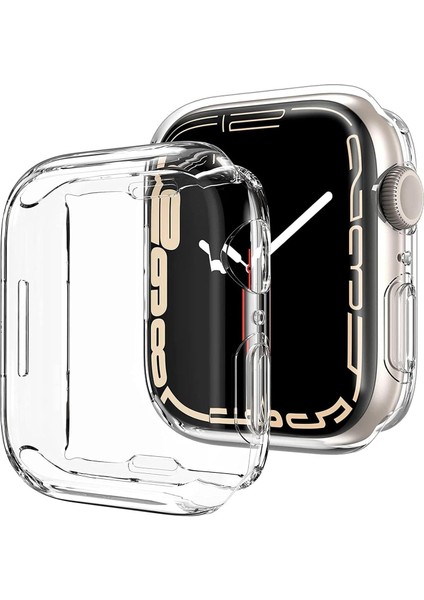Series 9 45MM Kılıf 360 Full Round Soft Silicone Şeffaf [ Series 9 45MM ile Uyumlu Kordon - Şeffaf]