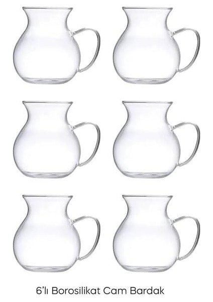 Keyfi Ala 6'lı Borosilikat Cam Çay Bardağı Seti, 200ML Termisil Kupa, Şık ve Dayanıklı, Çay Vakti Için Ideal (6 Adet) fiyatları