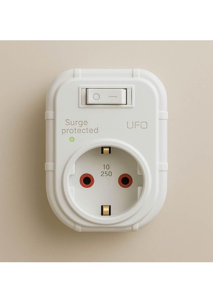 Ufo Yeni Tekli Akım Korumalı Anahtarlı Topraklı Priz, Sürekli Koruma, 16A 250V, Max 3500W Aşırı Yük Koruması (Beyaz)
