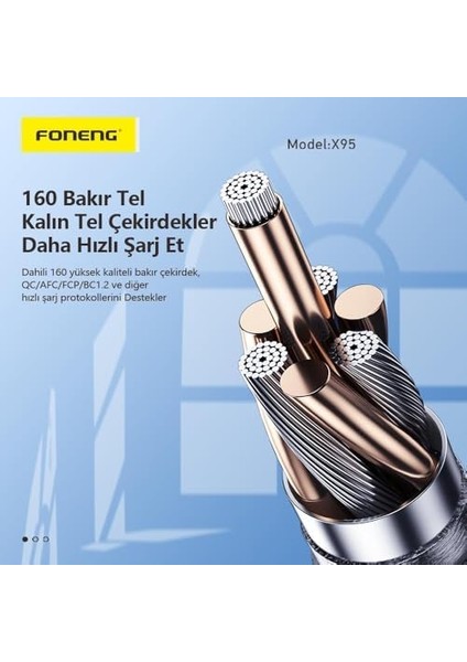 X95 3A USB To Şarj Kablosu Ip Örgülü 1,2m Siyah fiyatları