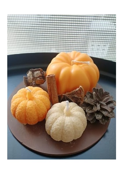 Tasarım 3'lü Iki Farklı Boy Balkabağı Seti, Kuru Aksesuarlar ve Sunum Tabağıyla Birlikte fiyatları