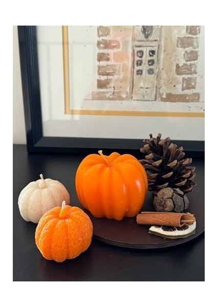 Tasarım 3'lü Iki Farklı Boy Balkabağı Seti, Kuru Aksesuarlar ve Sunum Tabağıyla Birlikte modelleri